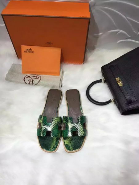 Hermes Slippers Leather HO663 Green