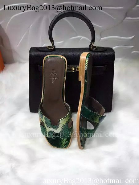 Hermes Slippers Leather HO663 Green