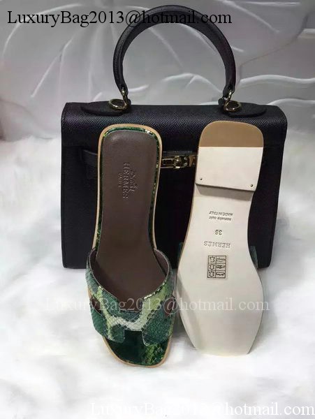 Hermes Slippers Leather HO663 Green