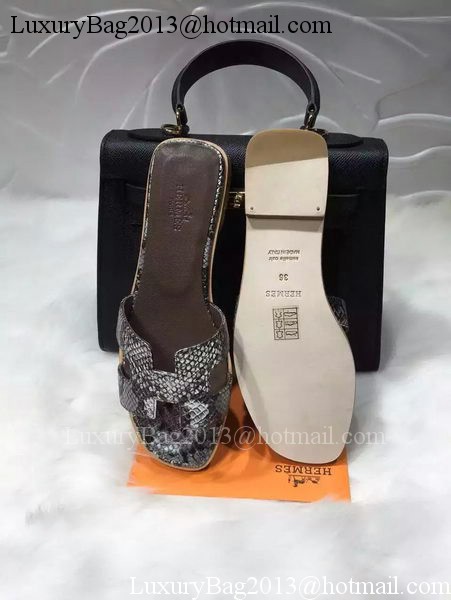 Hermes Slippers Leather HO663 Silver