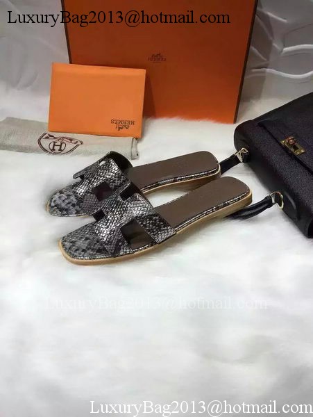 Hermes Slippers Leather HO663 Silver