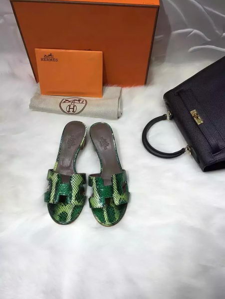 Hermes Slippers Leather HO669 Green