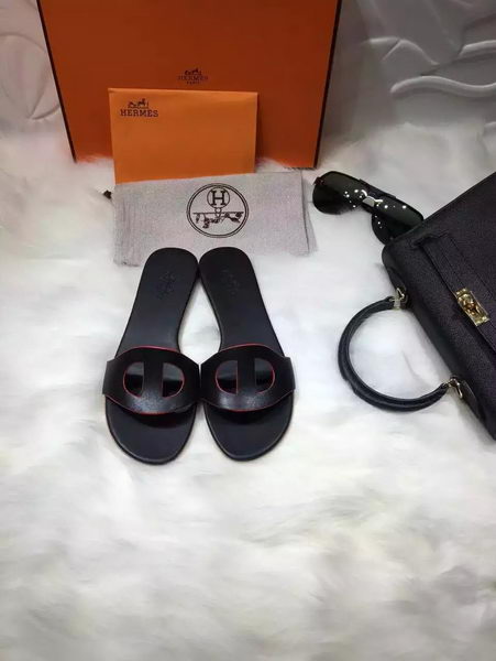 Hermes Slippers Leather HO675 Black