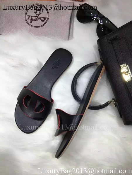 Hermes Slippers Leather HO675 Black