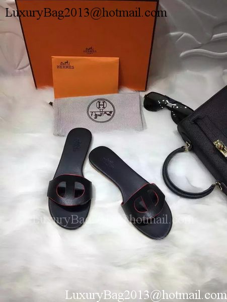 Hermes Slippers Leather HO675 Black