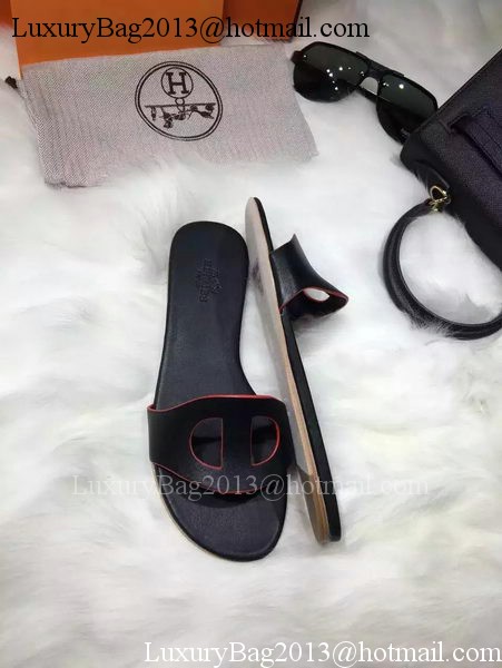 Hermes Slippers Leather HO675 Black