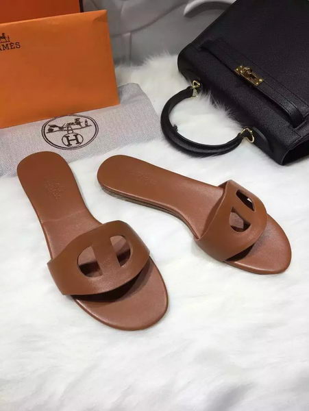 Hermes Slippers Leather HO675 Brown