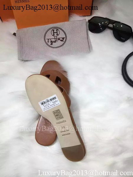 Hermes Slippers Leather HO675 Brown