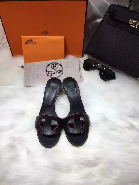 Hermes Slippers Leather HO681 Black