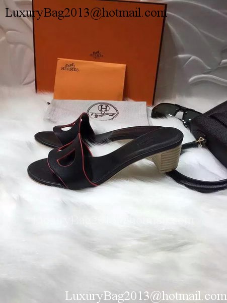 Hermes Slippers Leather HO681 Black