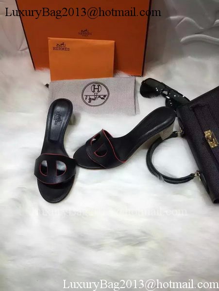 Hermes Slippers Leather HO681 Black