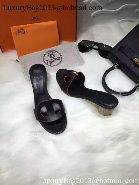 Hermes Slippers Leather HO681 Black