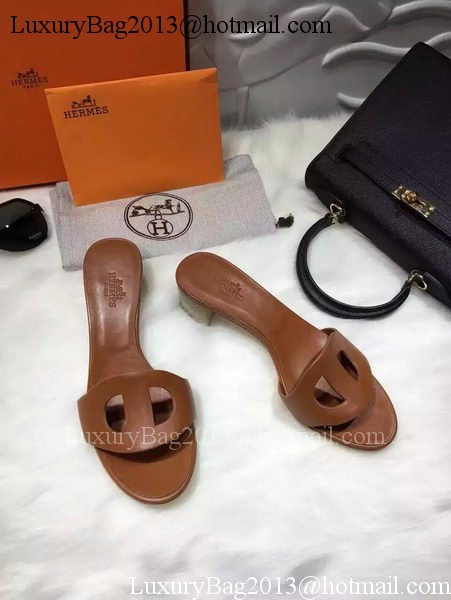 Hermes Slippers Leather HO681 Brown