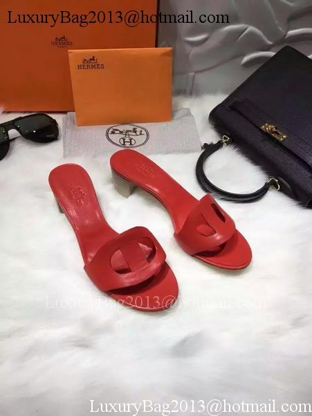 Hermes Slippers Leather HO681 Red