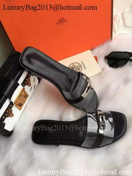 Hermes Slippers Leather HO687 Black