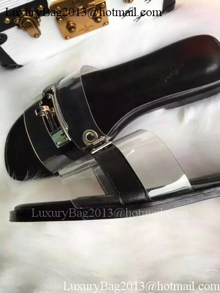 Hermes Slippers Leather HO687 Black