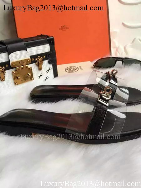 Hermes Slippers Leather HO687 Black