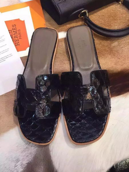 Hermes Slippers Leather HO693 Black