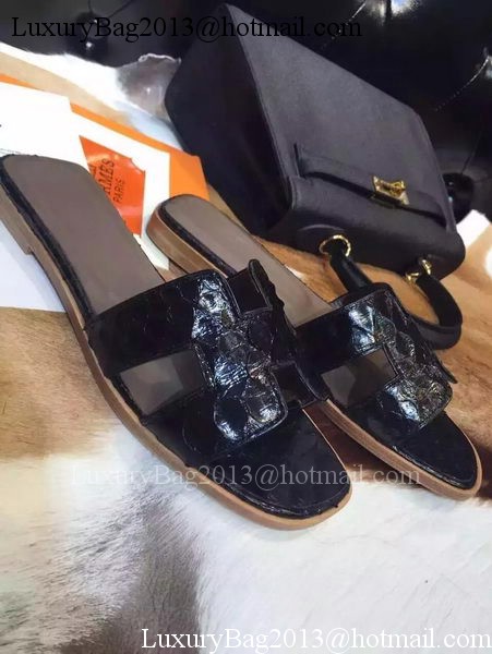 Hermes Slippers Leather HO693 Black