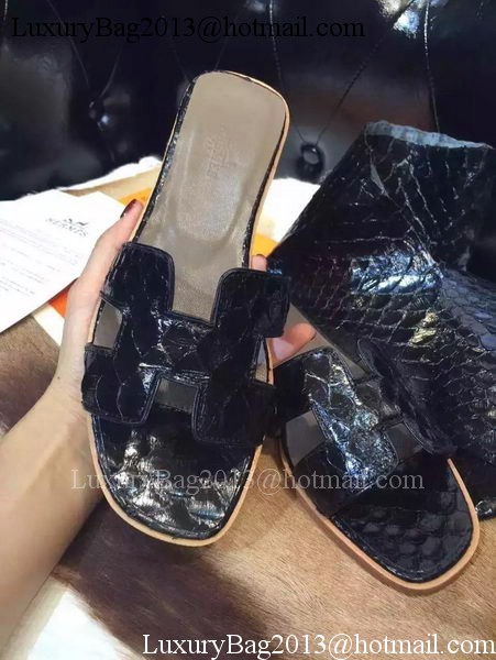 Hermes Slippers Leather HO693 Black