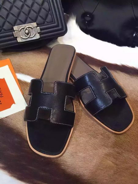 Hermes Slippers Leather HO695 Black