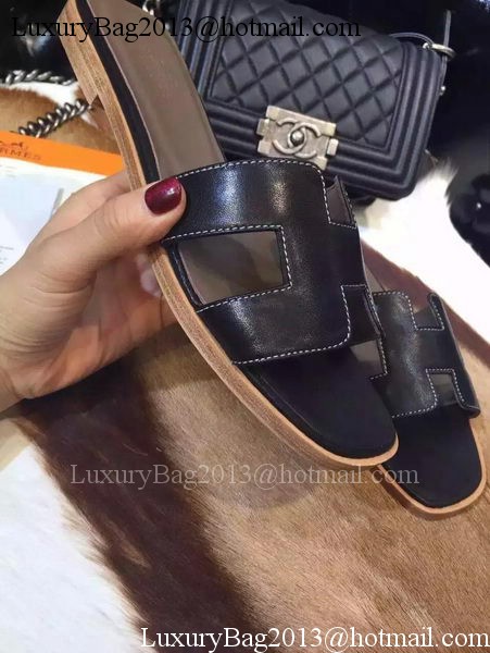 Hermes Slippers Leather HO695 Black