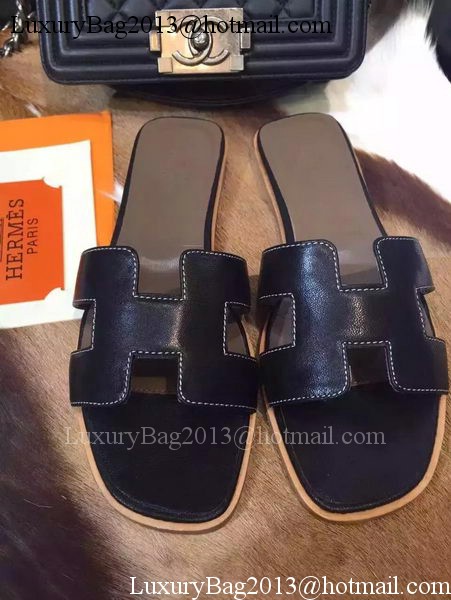 Hermes Slippers Leather HO695 Black