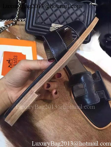 Hermes Slippers Leather HO695 Black