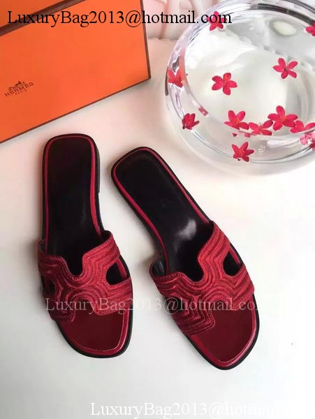 Hermes Slippers Leather HO698 Burgundy