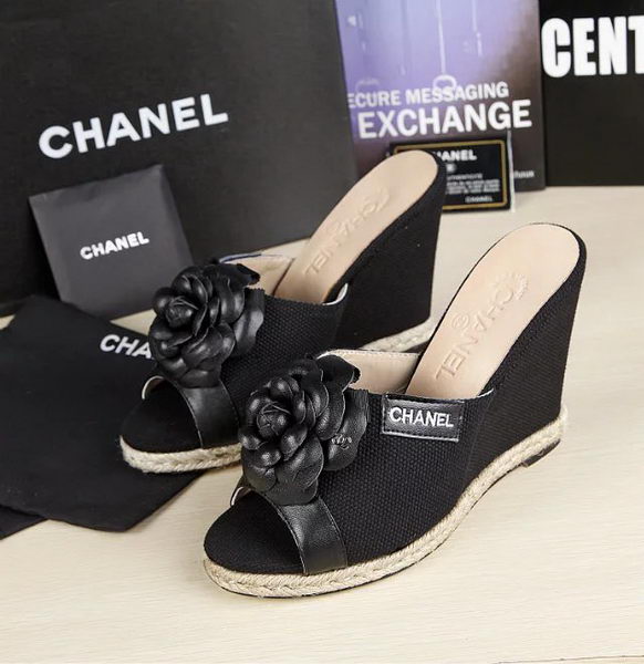 Chanel 90mm Leather Wedge CH1772 Black