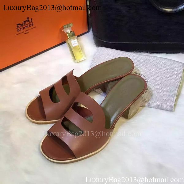 Hermes Slippers Leather HO709 Brown