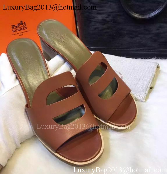 Hermes Slippers Leather HO709 Brown