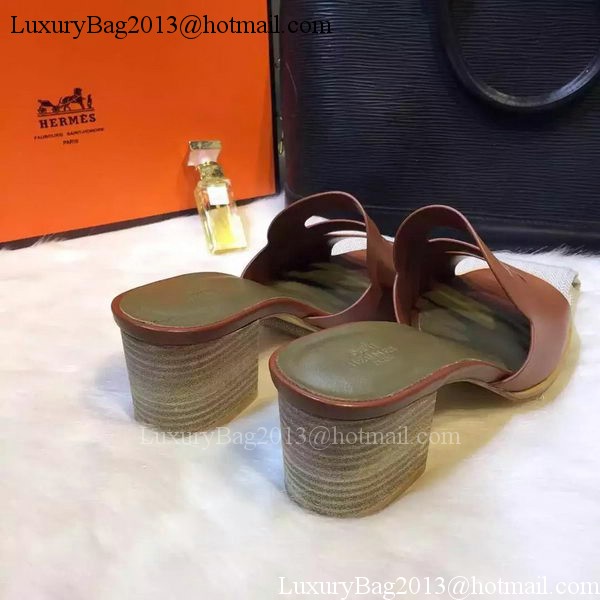 Hermes Slippers Leather HO709 Brown