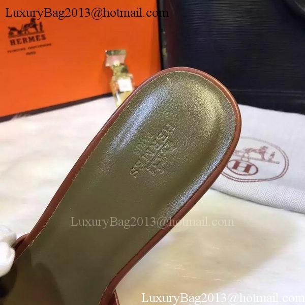 Hermes Slippers Leather HO709 Brown