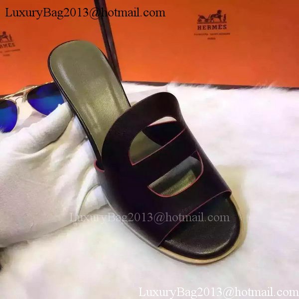 Hermes Slippers Leather HO710 Black