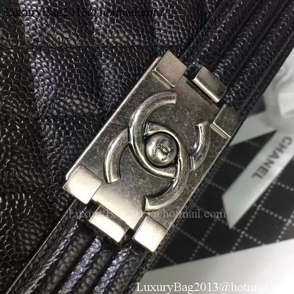 Boy Chanel Flap Bags Original Black Cannage Pattern A67088 Silver