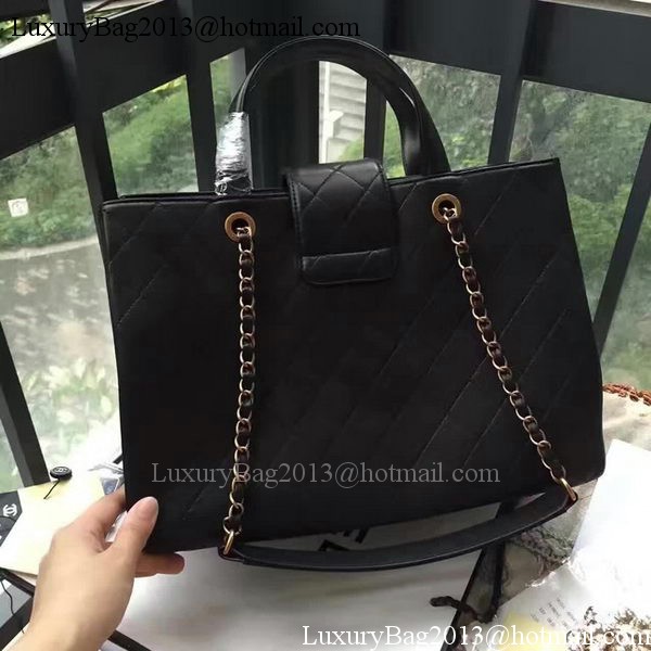 Chanel Tote Shopper Bag Sheepskin Leather A24603 Black