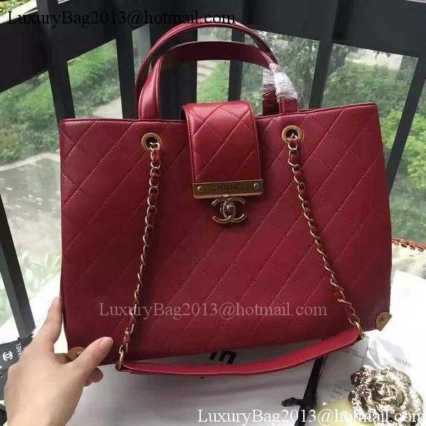 Chanel Tote Shopper Bag Sheepskin Leather A24603 Red