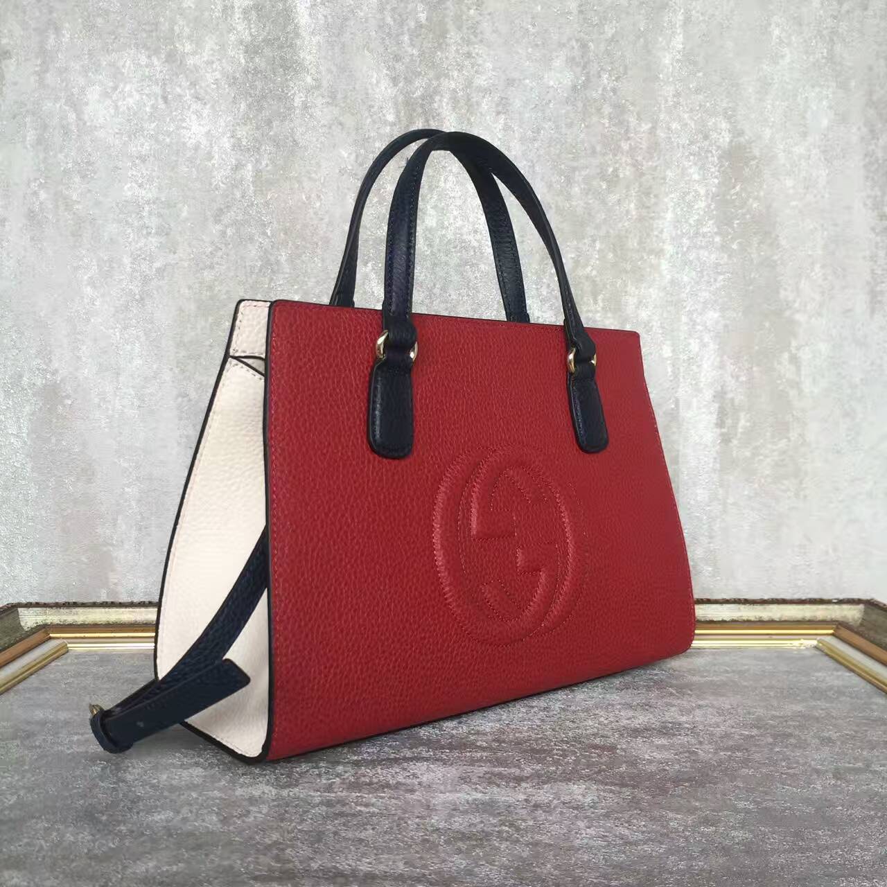 GUCCI Soho Leather Top Handle Bag 431572 Burgundy&Offwhite