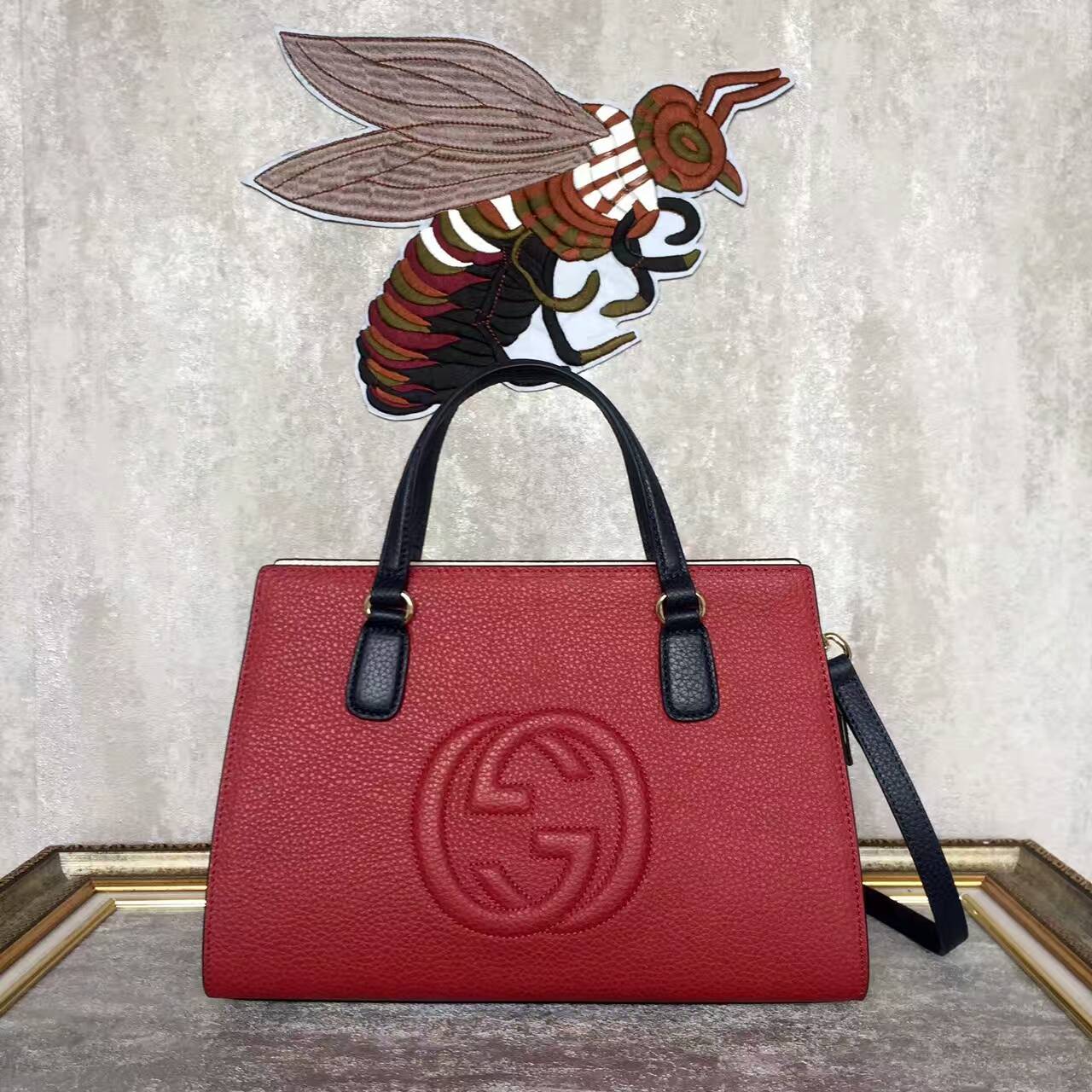 GUCCI Soho Leather Top Handle Bag 431572 Burgundy&Offwhite