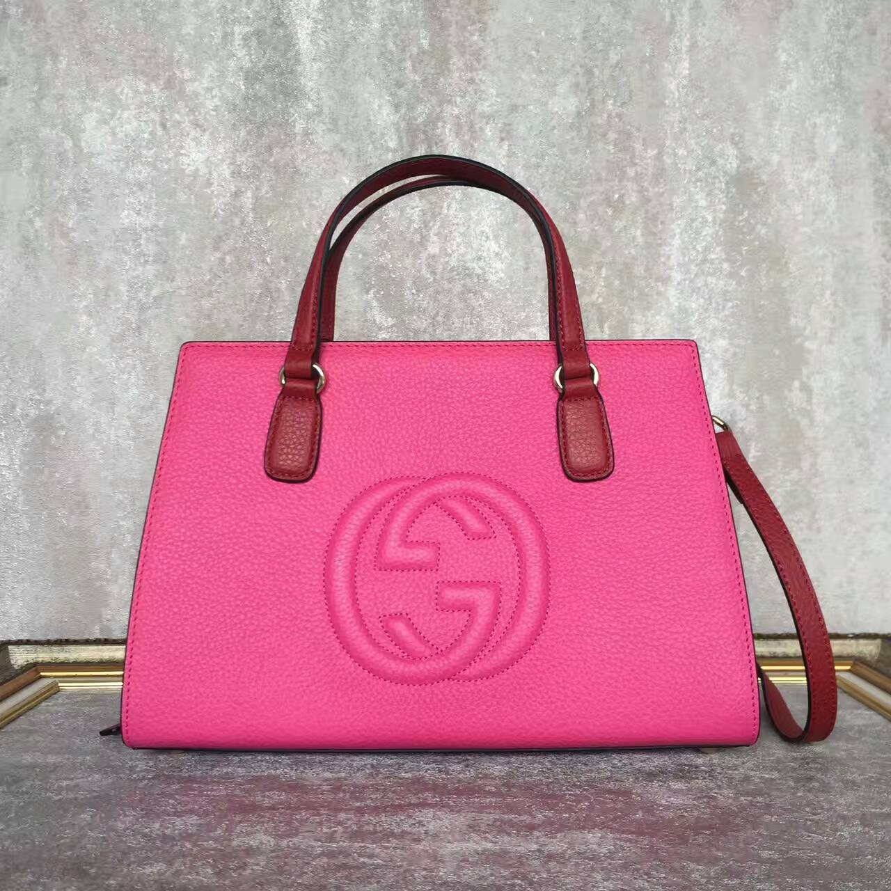 GUCCI Soho Leather Top Handle Bag 431572 Pink&Burgundy