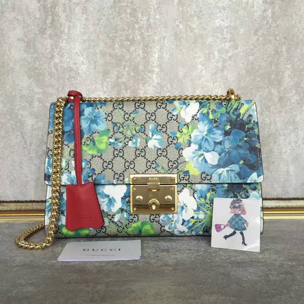 Gucci Padlock Blooms GG Shoulder Bag 409486 Blue