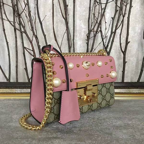 Gucci Padlock Studded Leather Shoulder Bag 432182A Pink