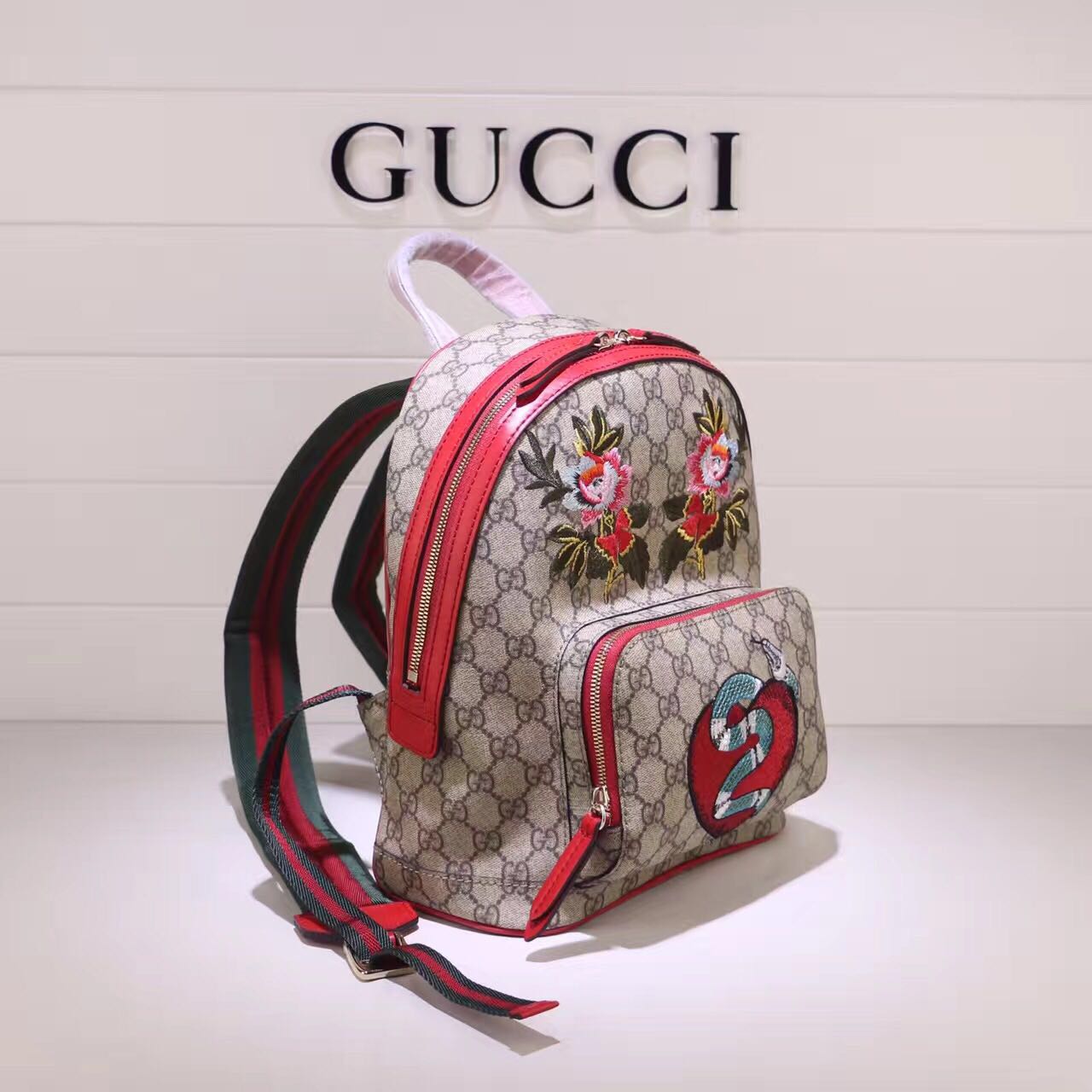 Gucci GG Canvas Backpack 427042 Red