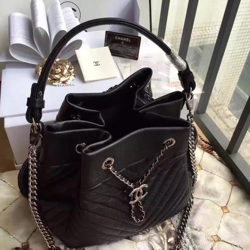 Chanel Deerskin Leather Bucket bag 17217 Black