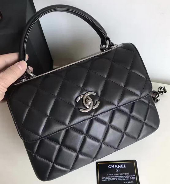 Chanel Classic Top Flap Bag Black Original Sheepskin Leather A92236 Silver