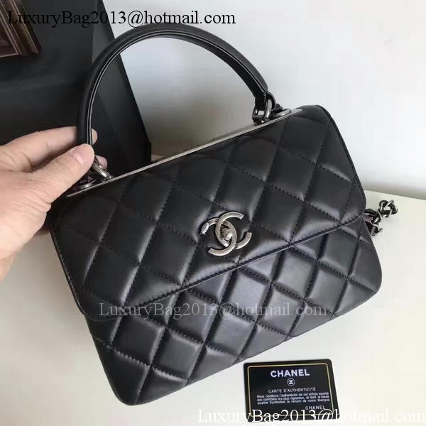 Chanel Classic Top Flap Bag Black Original Sheepskin Leather A92236 Silver