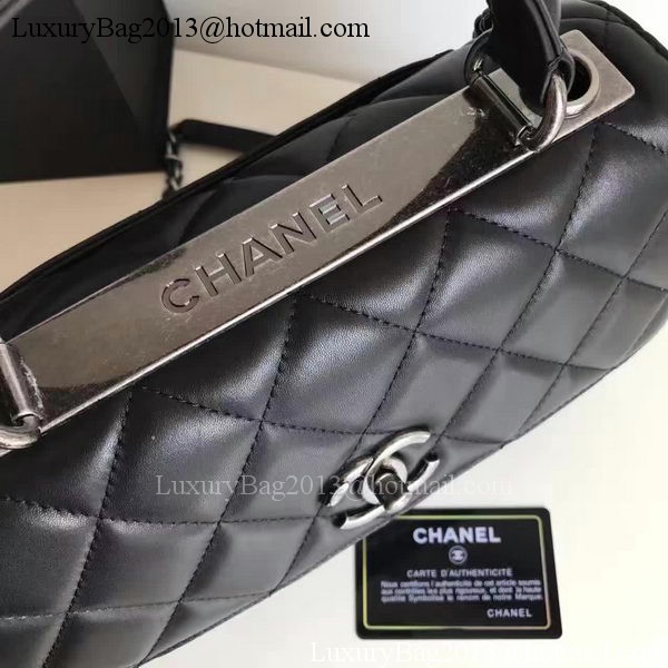 Chanel Classic Top Flap Bag Black Original Sheepskin Leather A92236 Silver