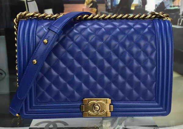 Boy Chanel Flap Bag Blue Original Sheepskin Leather A67088 Gold