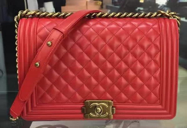 Boy Chanel Flap Bag Red Original Sheepskin Leather A67088 Gold